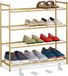 Relaxdays schoenenrek, metaal, 4 etages, stapelbaar, uitbreidbaar, HBD: 70 x 70 x 26 cm, voor 12 paar schoenen, goud