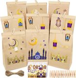 Famanu Ramadan-kalender - papieren zakjes voor kinderen - doe-het-zelf decoratie - 30 stuks - Eid Mubarak verpakking met clip