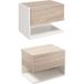 Lot de 2 tables de chevet murales flottantes - Tables de nuit avec tiroir coulissant, bicolore chêne clair et blanc