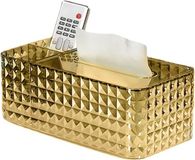 Merkloos Zakdoekhouder Rechthoek - Tissuebox Deksel - Bureau Organisatie - Met Zijvakken - 91 x 114 x 244 cm - Amber Goud