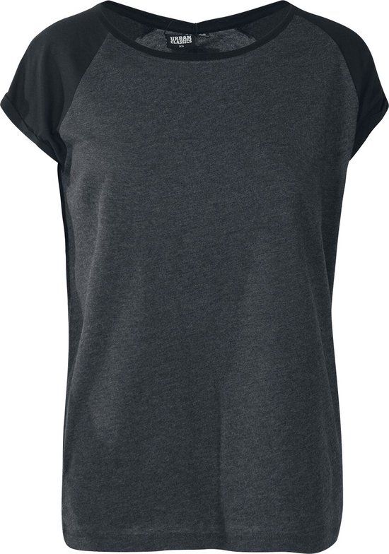 Urban Classics Contrast Raglan Tee Dames T-shirt - houtskool/zwart - M