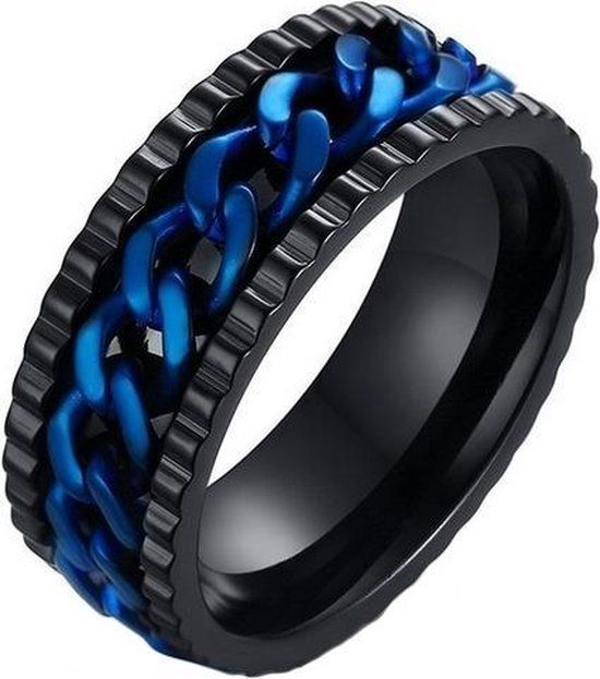 LGT JWLS LGT Jewels edelstaal heren ring Cuban Link Zwart Blauw-18mm