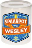 Bellatio Decorations Kinder spaarpot met naam - Wesley - keramiek - met dop - wit