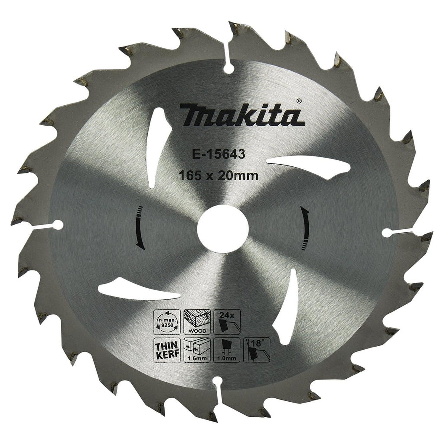 Makita E-15643 Cirkelzaagblad voor Hout | Ø 165mm Asgat 20mm 24T