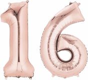 Shoppartners Bv 16 jaar verjaardag - Folie ballon cijfers - rose goud - 88 cm