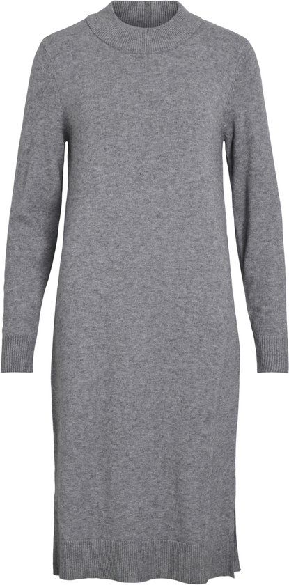 Vila Viril Crew Neck Midi Dress - Medium Grey Melange - Women's XS