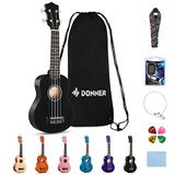 Donner Sopraan Ukulele Beginner Kit Ukulele 21 inch Starter Set Volwassen Ukelele Hawaii Gitaar met Uke Oneline Les String Tuner Picks DUS-10 Zwart