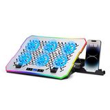 NK Draagbare gaming-koelkast, 17 inch (43,2 cm), 10 RGB-led-modi, 6 stille ventilatoren met instelbare snelheden, 4 instelbare hoogtes, USB-aansluiting, telefoonhouder, snelle koeling
