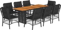 vidaXL 9-delige Dining Loungeset met kussens, polyrattan, zwart