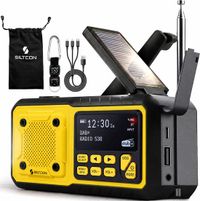 Siltcon Radio d'urgence Solaire à manivelle - DAB+/FM - Powerbank 5000mAh - Bluetooth - USB-A/C - Lampe de poche - Jaune