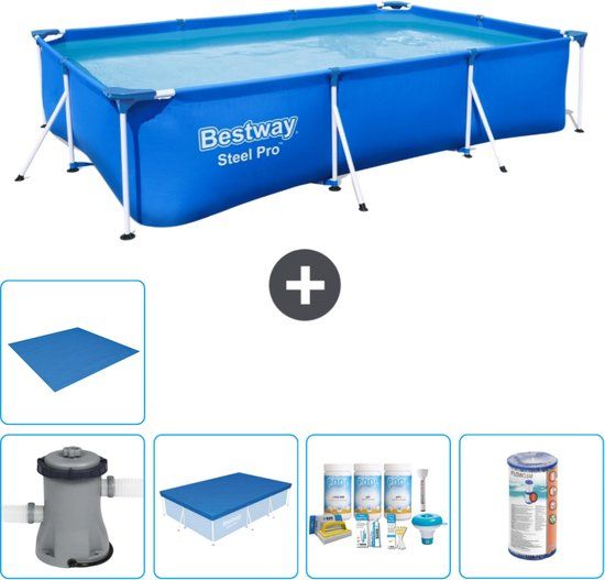Bestway Steel Pro Rechthoekig Zwembad - 300 x 201 x 66 cm - Blauw - Compleet Pakket