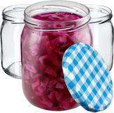 KADAX Jampotten, 540 ml, inmaakpotten met schroefdeksel, glazen met schroefsluiting, weckpotten, voorraadpotten voor het plaatsen van komkommers (8 stuks, blauw geruit)