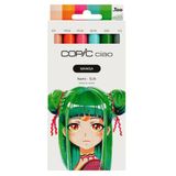 Copic Ciao MANGA Set Nami, markerset met 5 heldere groene en blauwe tinten, incl. 1 multiliner 0,3 mm in groen, twin marker met een middelbrede en een brushpunt