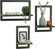 Relaxdays Wandplank zwevend - 3-delige set - 3 groottes - zwart