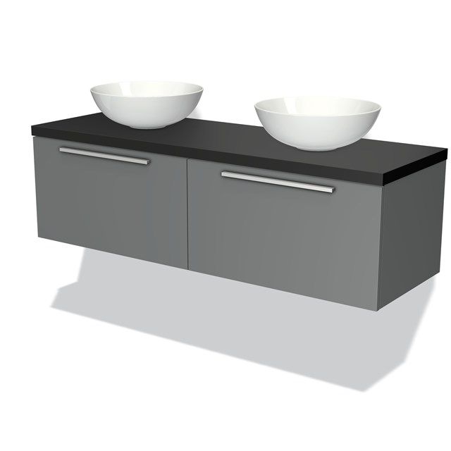 Maxaro Badkamermeubel Modulo Plato 140cm Middengrijs 2 Lades Mat Zwart