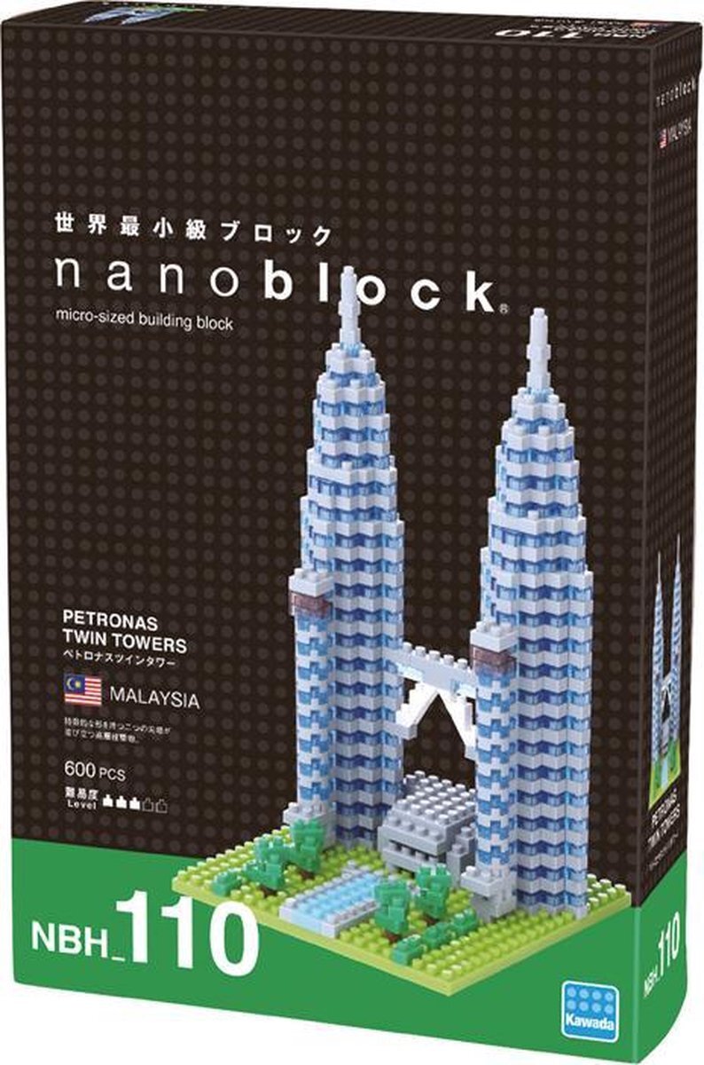 Nanoblock NBH-110 Petronas Twin Tower, minibouwsteen 3D-puzzel, Sights to See-serie, 600 stukjes, moeilijkheidsniveau 3, zwaar