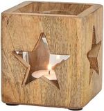 Merkloos Houten windlichtjes / theelichthouders met sterren 9 cm - Kerstdecoratie waxinelicht houders
