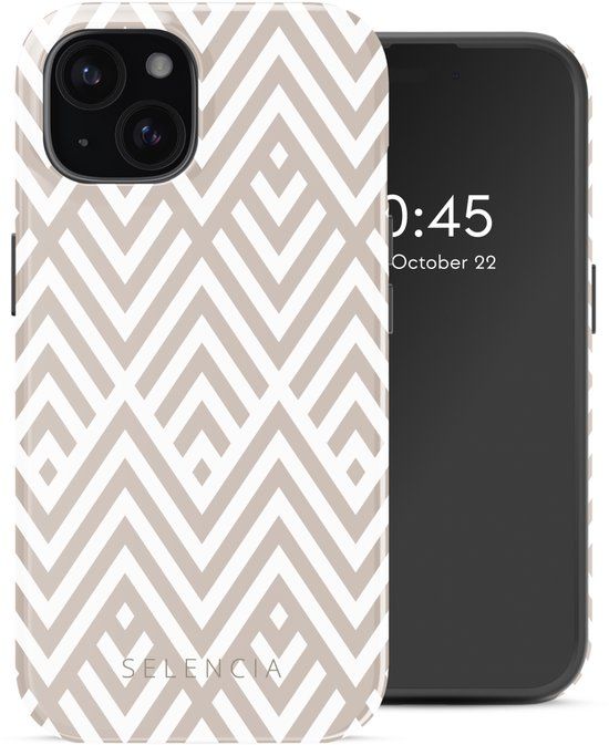 Selencia Hoesje - Geschikt voor Apple iPhone 15 - Backcover geschikt voor MagSafe - Beige Zigzag