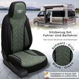 Bremer Sitzbezüge Premium Camper stoelhoezen voor La Marca Ducato Jumper Boxer PLKT213 in Zwart/Olijfgroen (2 losse stoelen)