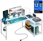 COMHOMA L-vorm Gaming Bureau met USB en Stopcontact 130x80x74 cm Wit