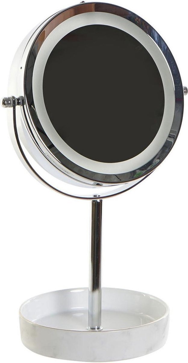 Items Luxe make up spiegel met LED verlichting rond zilver metaal 15 x 33 cm - Opmaken - Cosmeticaspiegels