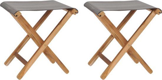 vidaXL Stoelen inklapbaar 2 stuks massief teakhout en stof donkergrijs