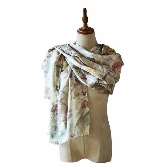 LOBERON Sjaal Tebero bont Gebloemd Zijde Unisex Omslagdoek 70x180 cm