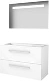 Basic Line Economic 46 Badkamermeubelset - 100 x 46 cm - Met Grepen - 2 Lades - Acryl Wastafel - 2 Kraangaten - Spiegel met LED Verlichting - Ice White