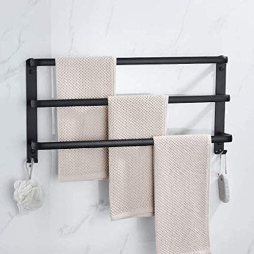 GDFEH Handdoekrek Badkamer Handdoek Bar Holder zwart aluminium Three Layer Towel Rack Wall Mounted Handdoekstang Hanger Met Haken badkamer plank Douche (40cm)