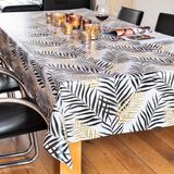 Bellatio Design Tafelkleed - wit/zwarte/goud - bladeren - 140 x 250 cm
