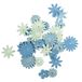 Rayher Hobby 7895508 papier-bloemenmix, versch. maten, 1,5-2,5 cm, 4 soorten, SB-Tube 36 stuks, blauwe tinten, strooidecoratie, bloemen