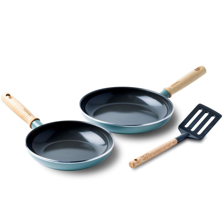 GreenPan Mayflower Keramische Koekenpannenset - Ø20 + Ø24 cm + 1 Accessoire - Scandinavian Blue