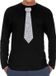 Bellatio Decorations Shoppartners Bv Zwart long sleeve t-shirt met stropdas in glitter zilver heren - zwart feest shirt met lange mouwen voor heren XL
