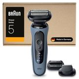 Braun Serie 5 elektrisch scheerapparaat, tot 50 min, +2 hulpstukken, draadloos, nat en droog scheermes voor mannen, 100% waterdicht, 52-A1820SI, Azure
