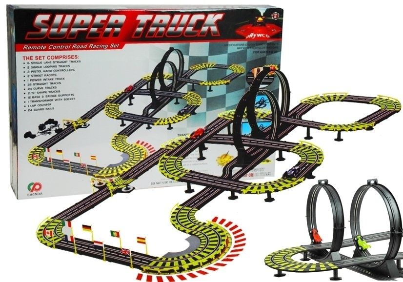 Viking Choice Racebaan - elektrisch - met loopings - 12 meter - Zwart/Geel/Rood/Groen