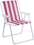Merkloos No Brand Opvouwbare Campingstoel - Relaxstoel met Armleuningen - Rood-Wit Gestreept Patroon - Stalen Frame - Afmeting 46 x 51,5 x 74,5 cm - Inclusief 2 Jaar Fabrieksgarantie