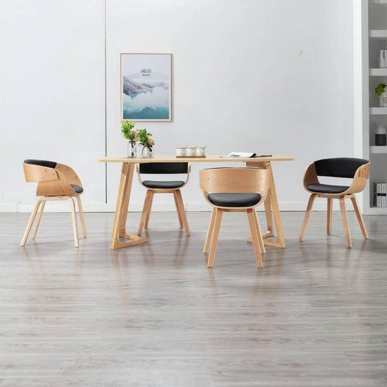 vidaXL Eetkamerstoelen 4 stuks gebogen hout en kunstleer zwart