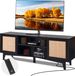 VEVOR Rieten TV-standaard voor televisies van 191 cm, bohemien TV-meubel met rieten deur, TV-kast met ingebouwde stekkerdoos, opbergkast met 2 planken, modern TV-meubel voor de woonkamer, zwart