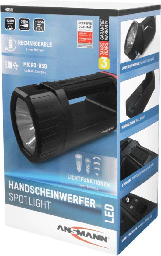 Ansmann Profi HS5R - LED Hand Searchlight - 330 lm - Black
