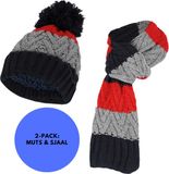 morethansocks Sarlini Winterset jongens Skiset Muts & Sjaal Multi Rood/Navy 4 t/m 8 jaar