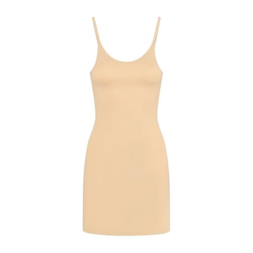 Bye Bra Figuurvormende jurk, figuurvormend en figuurvormend, licht ondersteunend, naadloos ondergoed, nauwsluitende Caraco-jurk met verstelbare bandjes, 3 kleuren, L, beige