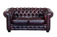 Vente-unique Tweezitsbank Chesterfield BRENTON 100% buffelleer - cherry