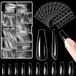 Alyvisun Ballerina Nageltips, 500 stuks Volledige Dekking Nagelpunten Met 240 stuks Gel Nagels Stickers, 10 Maten Half Matte Transparante Kunstnagels Voor Salon DIY Nagel Extensies