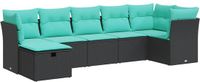 vidaXL 7-delige Loungeset met kussens, polyrattan, zwart