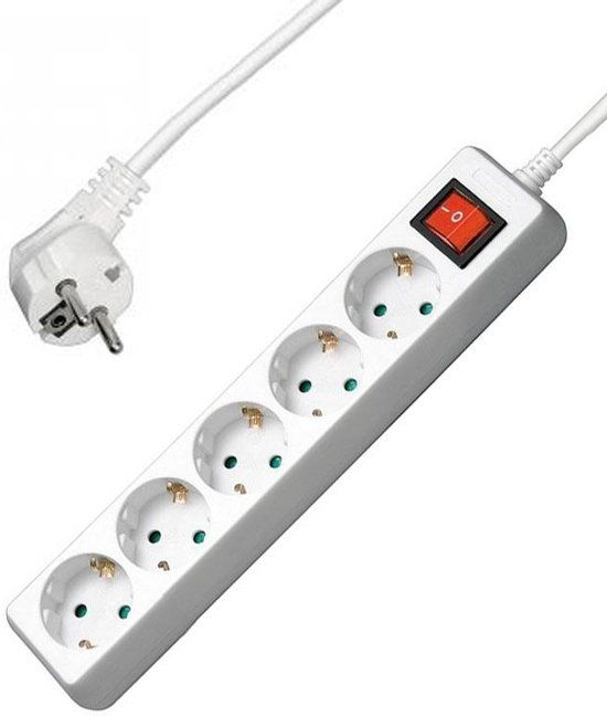 Allteq Stekkerdoos met schakelaar - 5-voudig - Wit - 3 meter