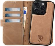 Rosso Elite Étui Compatible avec Apple iPhone 16 Pro Max | Compatible MagSafe | Étui portefeuille et Coque arrière | Amovible magnétiquement | Étui de protection en cuir véritable avec porte-cartes | Marron clair