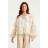 Smashed Lemon Semi-transparante Top met Ruches - Ecru