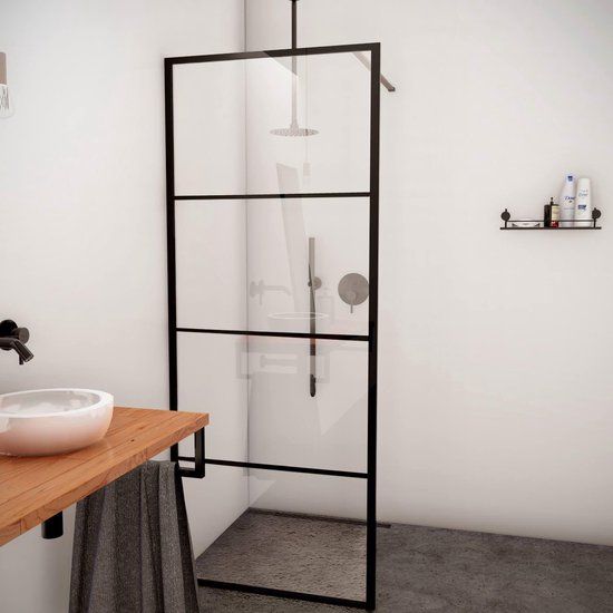 BWS Inloopdouche Frame 120x200 cm 8mm NANO Glas Mat Zwart Raster | Boss & Wessing