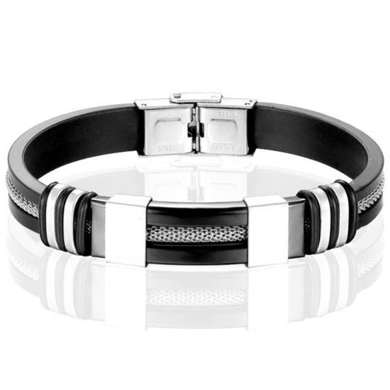 LGT JWLS Lookinggoodtoday Siliconen armband RVS Mesh Zwart Zilverkleurig