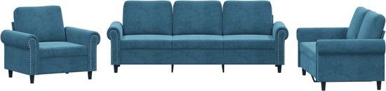 vidaXL 3-delige Loungeset met kussens fluweel blauw